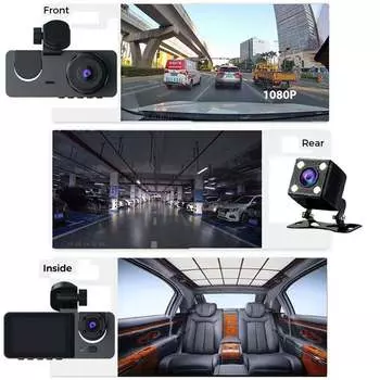 1080P Dash Cam для автомобилей WIFI Видеорегистратор 3 камеры Автомобильный видеорегистратор Камера заднего вида для автомобиля Черный ящик Ночное видение Автомобильные аксессуары 32G