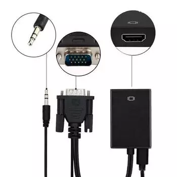 1080P Full HD VGA в HDMI-совместимый адаптер-кабель с аудиовыходом для ПК, ноутбука и проектора HDTV чёрный