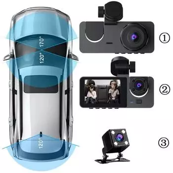 1080P HD автомобильный регистратор ночного видения 3-канальная камера видеорегистратор DVR черный ящик двойной объектив с камерой заднего вида HD изображение заднего вида 2 Camera