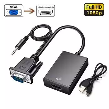 1080P HD преобразователь VGA в HDMI, кабель-адаптер с аудиовыходом 3,5 мм, адаптер VGA к гнезду HDMI для портативного ПК и HDTV-проектора