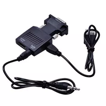 1080P конвертер адаптера Vga Male-Hdmi Female с аудиокабелем USB чёрный