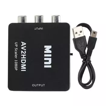 1080P USB-питание AV в HDMI HD Видео Конвертер для ТВ-приставок DVD VCD Игровые консоли(черный ) чёрный