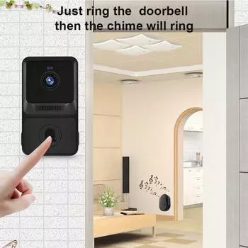 1080P Визуальный умный дверной звонок с высоким разрешением, камера беспроводного видеодомофона с ИК ночным видением, двусторонний аудиомониторинг в реальном времени чёрный