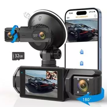 1080P WIFI 3-канальный видеорегистратор, 1080P WIFI видеорегистратор для автомобиля, G-сенсор, широкоугольная приборная панель с инфракрасным ночным видением Only 3 Channel Dash Cam чёрный