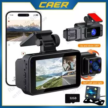 1080P WIFI Dash Cam 3-канальный автомобильный видеорегистратор G-Sensor Видеорегистратор Ночное видение Камера заднего вида Черный ящик 24H Монитор для парковки