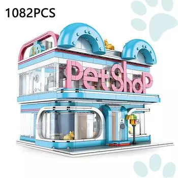 1082 шт., строительные блоки для зоомагазина, город, вид на улицу, сборка, кирпичная игрушка, детская развивающая игрушка, рождественские подарки, украшение для дома nobox разноцветный