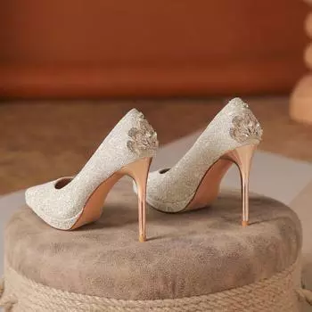 1089-10 Водонепроницаемое платье для банкета на стол, свадебное платье для подружки невесты со стразами, темпераментные туфли с короной на высоком каблуке Muse с острым носком 34 серебряный