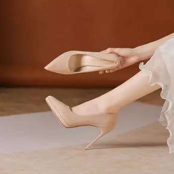 1089C waterproof table hate sky high suede temperament commuter lady style outer high heels work shoes with skirt 34 телесный