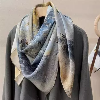 108*108 см 100% шелковица шелк большой квадратный шарф картина маслом роскошные шарфы солнцезащитный платок шейный платок подарок 108*108cm