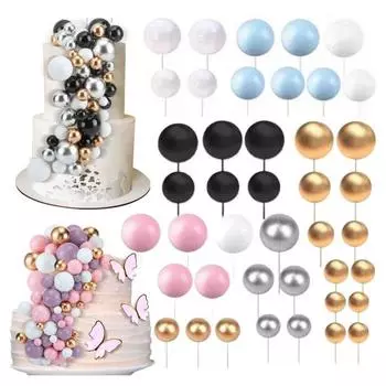 108 Pcs Cake Topper Balls Balloons Cupcake Insert Foam Baking Decoration DIY синий/белый