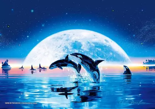 108 Piece Glowing Jigsaw Puzzle Lassen Swim in the Moon (18.2x25.7cm)