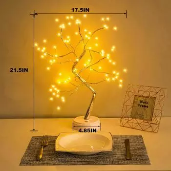 108 светодиодов Fairy Sparkly Tree Настольная лампа с дистанционным управлением USB и питанием от 3 ААА DIY бонсай Искусственное дерево Светильник для спальни Настольный ночник