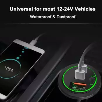 108W USB 12V/24V Car Charger Socket 3 Port Dual 45W PD Type C & 18W Quick Charge 3.0 Power Outlet Fast Charge for Car Motorcycle