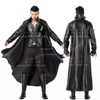 10 000 Хэллоуин Мужской Кожаный Плащ Матрица Вампир Мускулистый Мужчина Вечеринка Открытие Костюм one size fits all