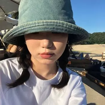 [10 000 лет] Ретро-ностальгическая шляпа-ведро из потертого денима, универсальная шляпа, маленькая простая шляпа, нишевая шляпа для бассейна M56-58cm