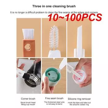 10~100 шт. Губка для чистки, легко разбирается, бытовая, 3 в 1, чистящие средства из нержавеющей стали, щетка для крышки термоса