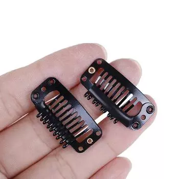 10/100 Зажимы для парика Зажимы для парика с резиновой накладкой на заднюю часть волос, черные 9 зубов 10Pcs