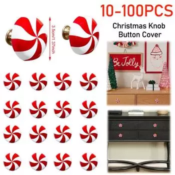 10-100pc Christmas Tree Candy Decor Christmas Knob Button Cover Peppermint Candy Ornaments for Xmas Home Party Decorative Supply