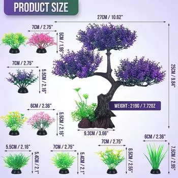 10/11pcs Tree & Grass Set Colorful Aquarium Vibrant Tree Bonsai Aquarium Decor Fish Tank Decoration Artificial Plants Plastic