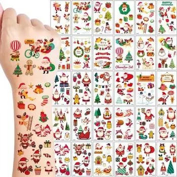 10/12/30 листов временных татуировок на Рождество, праздничные поддельные татуировки, наклейки для тела и лица, рождественские украшения на день рождения, сувениры для вечеринок B