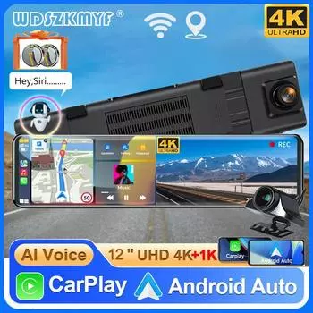 10/12-дюймовое зеркало заднего вида Беспроводной CarPlay Android Auto 4K DashCam для автомобилей Автомобильный видеорегистратор GPS Видеорегистратор интеллектуальные системы автомобиля NONE