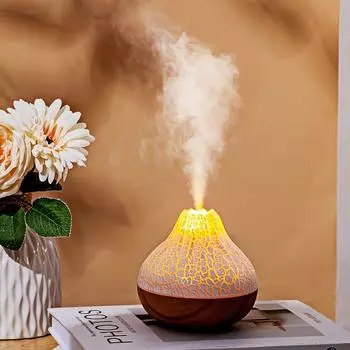 10,14 унций Wood Grain Volcano увлажнитель воздуха ароматерапевтический аппарат, бесшумный диффузор эфирных масел с холодным туманом, питание от USB для домашнего офиса белый