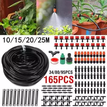 10/15/20/25 м DIY садовая микро-капельная система орошения растений цветок автоматический полив комплект спринклеров с регулируемыми капельницами 10m 34pcs set