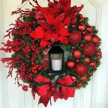 30/35 см Роскошный красный шампанское Рождественский венок на входную дверь Праздничная гирлянда Искусственные венки для украшения окон и стен автомобиля дома None