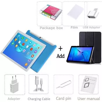 10,1-дюймовый Android-планшет для мобильного телефона с SIM-картой 4G 3G Android11 Восьмиядерный планшетный ПК Компьютерная вкладка Tab add cover case синий