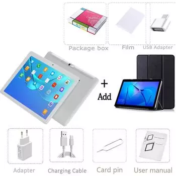 10,1-дюймовый Android-планшет для мобильного телефона с SIM-картой 4G 3G Android11 Восьмиядерный планшетный ПК Компьютерная вкладка Tab add cover case серебряный
