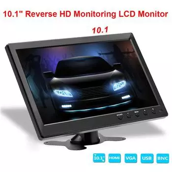 10,1-дюймовый HD+VGA 2-канальный автомобильный монитор для ТВ-дисплея ПК с ЖК-экраном 1024P, монитор для резервной камеры для домашней системы безопасности