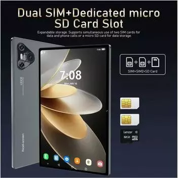 10.1 Планшет 8 ГБ ОЗУ 256 ГБ планшеты Android 13 Octa-Core 5.0MP Cam BT 4G-Wifi Tablets-PC 10.1 чёрный