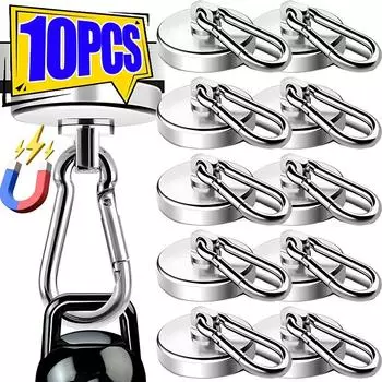 10/1 шт. Крепкие неодимовые магнитные крючки, вращающиеся на 360°, карабин, магнитное кольцо, брелок, крючок для дома, кухни, ванной комнаты, вешалки