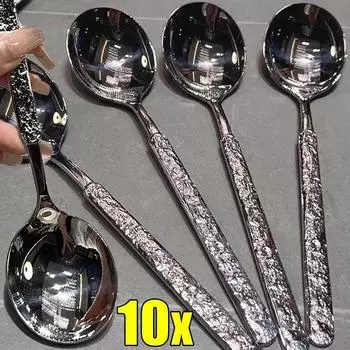 10/1 шт. Ложка из нержавеющей стали с длинной ручкой, десертные ложки для мороженого, ресторанная посуда, ложка для еды, суповые ложки, кухонные гаджеты