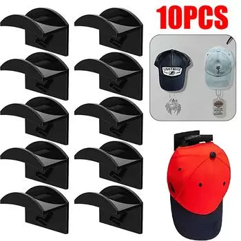 10-1 шт. самоклеящиеся крючки для шляпной полки, держатель для бейсболки на стену, дверь, органайзер для хранения в шкафу, прочная вешалка для кепок 1PCS чёрный