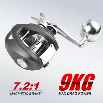 10+1BB катушки Baitcaster 7.2:1 Передаточное отношение Магнитный тормоз Катушки для заброса приманки 15 кг Макс. Торможение Рыболовная катушка Right Hand
