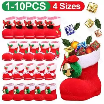 10-1pcs Christmas Candy Bags Red Boots Creative Sugar Bags Santa Gift Bag For Xmas Cookies Gifts Packing Supply Happy New Year 1PC