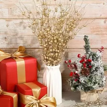 10/1Pcs Christmas Glitter Berry Stem Artificial Foam Red Berries Ornament New Year Decoration Gift Home Navidad Party DIY Crafts 1PC серебряный