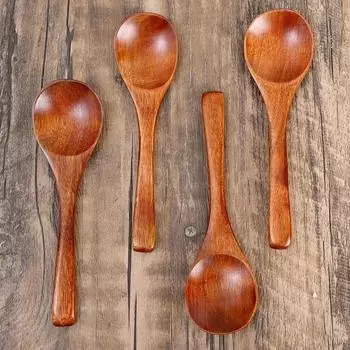 10/1Pcs Long Handle Wooden Soup Spoons Coffee Milk Teaspoon Sugar Spice Condiment Scoops Kitchen Tableware Tools Desserts Spoon 1pc