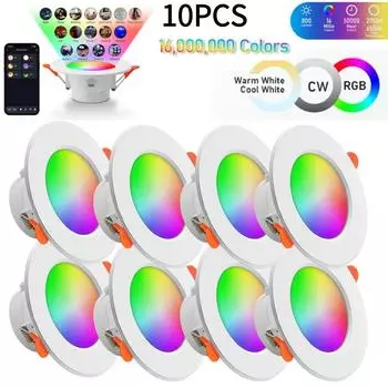 10-1PCS Smart LED Downlight LED Ceiling Recessed Down Light Dimmmable Spot Lamp 10W RGB +CW+WW Changeable LED Downlight