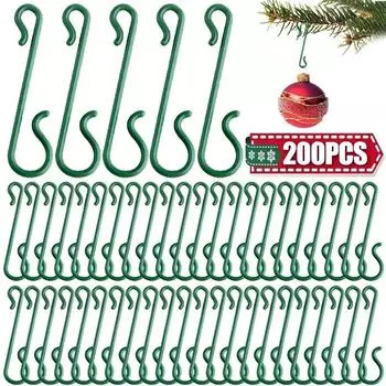 10/200 шт. Рождественские крючки для украшений S-образной формы, рождественские крючки для подвешивания украшений на рождественскую елку, принадлежности для домашней вечеринки 10PCS зелёный