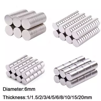 10/20/25/50 шт. 6 мм в диаметре круглые неодимовые магниты 1/1,5/2/3/4/5/6/8/10/15/20 мм толстые редкоземельные сильные поделки постоянный магнит N35 6mm x 1.5mm
