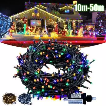 10/20/30/50 м Рождественская елка украшения светодиодные гирлянды EU/US Plug гирлянды праздничный домашний декор для вечеринки 1