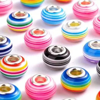 10/20/30/50 шт., европейская бусина в радужную полоску из смолы с большим отверстием, цветная бусина из смолы для рукоделия, бусина-разделитель, браслет «сделай сам», цепочка-змейка, изготовление ювелирных изделий 10pcs