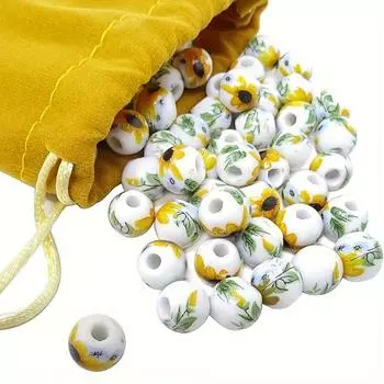 10/20/30 шт 10 мм керамические бусины фарфоровые цветы круглые бусины с интервалами серьги браслеты изготовление своими руками поделки (подсолнух) 10pcs