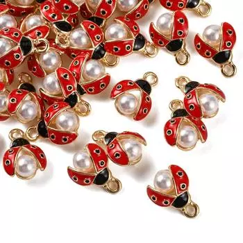 10/20/30 шт. эмалевые подвески в виде божьих коровок, мини-подвески в виде летающих животных, божьих коровок, жуков, насекомых с искусственным жемчугом оптом для самостоятельного изготовления ювелирных изделий 10pcs красный