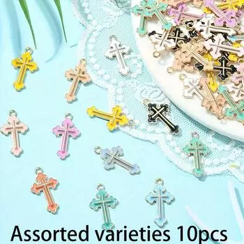 10/20/30 шт. Цветной масляный крест-капля из сплава, подвеска из сплава в форме креста, сделай сам, браслет, ожерелье, серьги, брелок, цепочка для ног Assorted varieties 10pcs