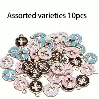 10/20/30 шт. Круглые эмалевые кресты-подвески из сплава с распятием, подвески для изготовления ювелирных изделий, браслета, ожерелья Assorted varieties 10pcs