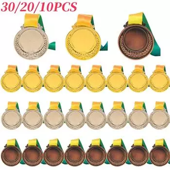 10/20/30 шт. Медаль победителя с шейной лентой золотая, серебряная, бронзовая, круглая, для школьных спортивных соревнований, сувенирная медаль