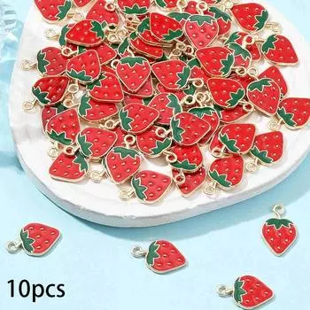 10/20/30 шт. Подвеска в виде клубники, капля масла, украшение для браслета, кулон с фруктами, изготовление ювелирных изделий, серьги, браслет, ожерелье, сделай сам, поделки 10pcs золотой